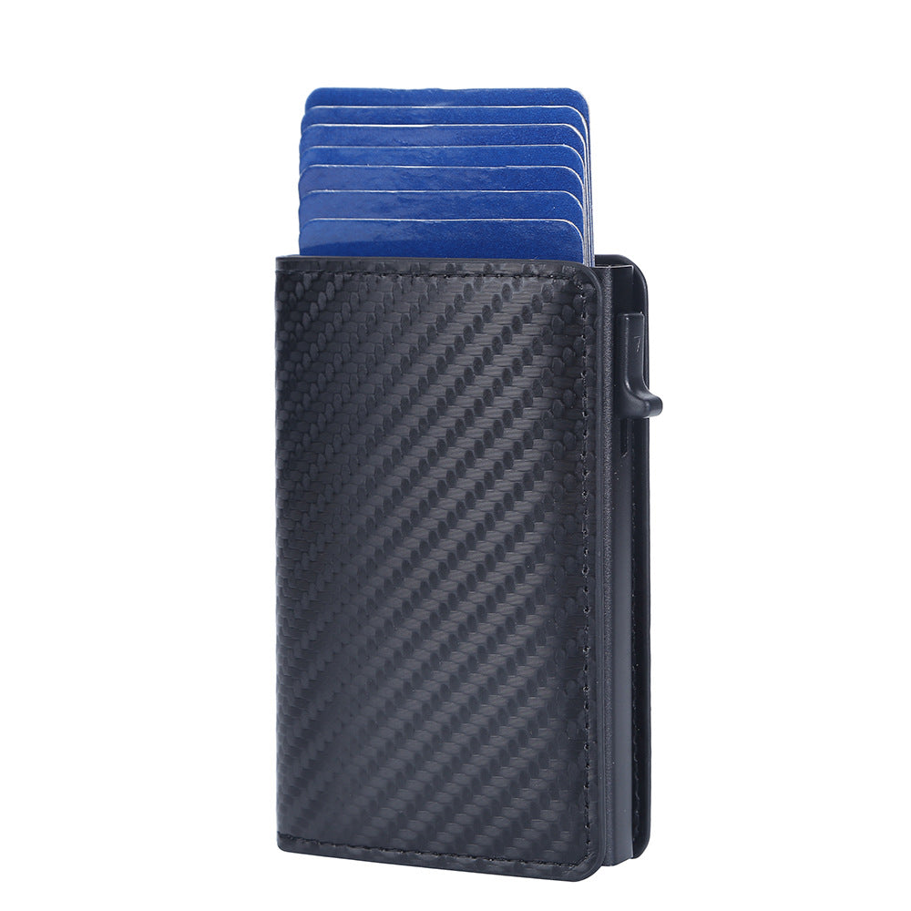 New Anti-Magnetic Side Push Aluminum Box Card Holder Oil Wax Leather Men'S Card Holder