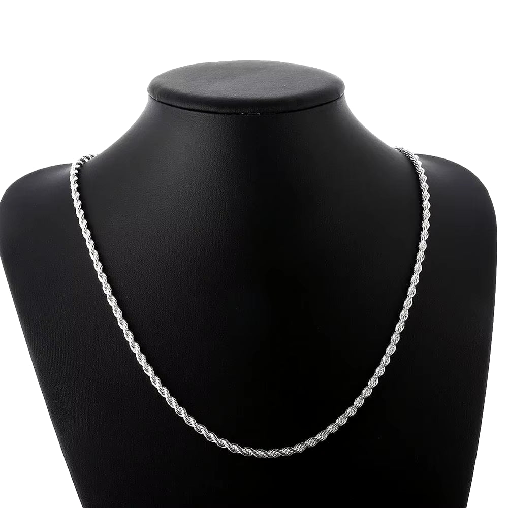925 Sterling Silver 16/18/20/22/24 Inch 4Mm Twisted Rope Chain Necklace for Women Man Fashion Wedding Charm Jewelry
