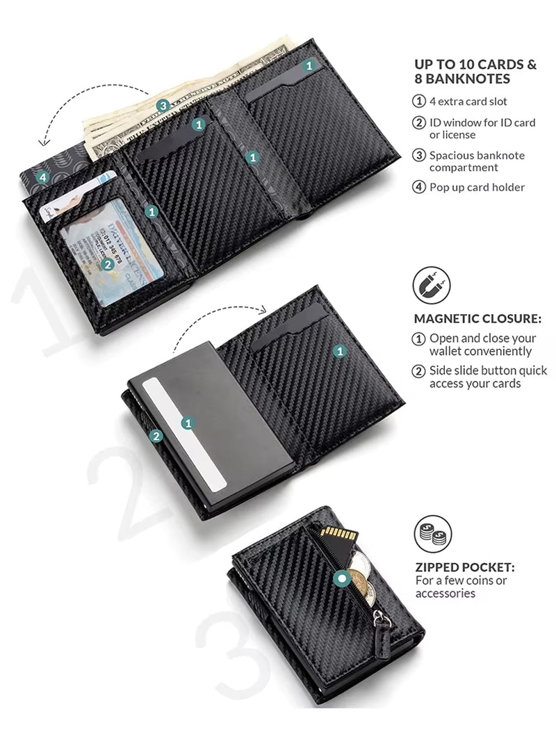 Credit Card Holder RFID Blocking Bifold Wallet Men'S Wallet with Coin Compartment and Banknote Compartment